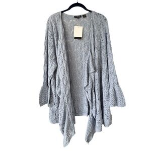 Jeanne Pierre Crochet Bell Sleeve Open-Front Knit Cardigan Sweater NWT 3X Blue